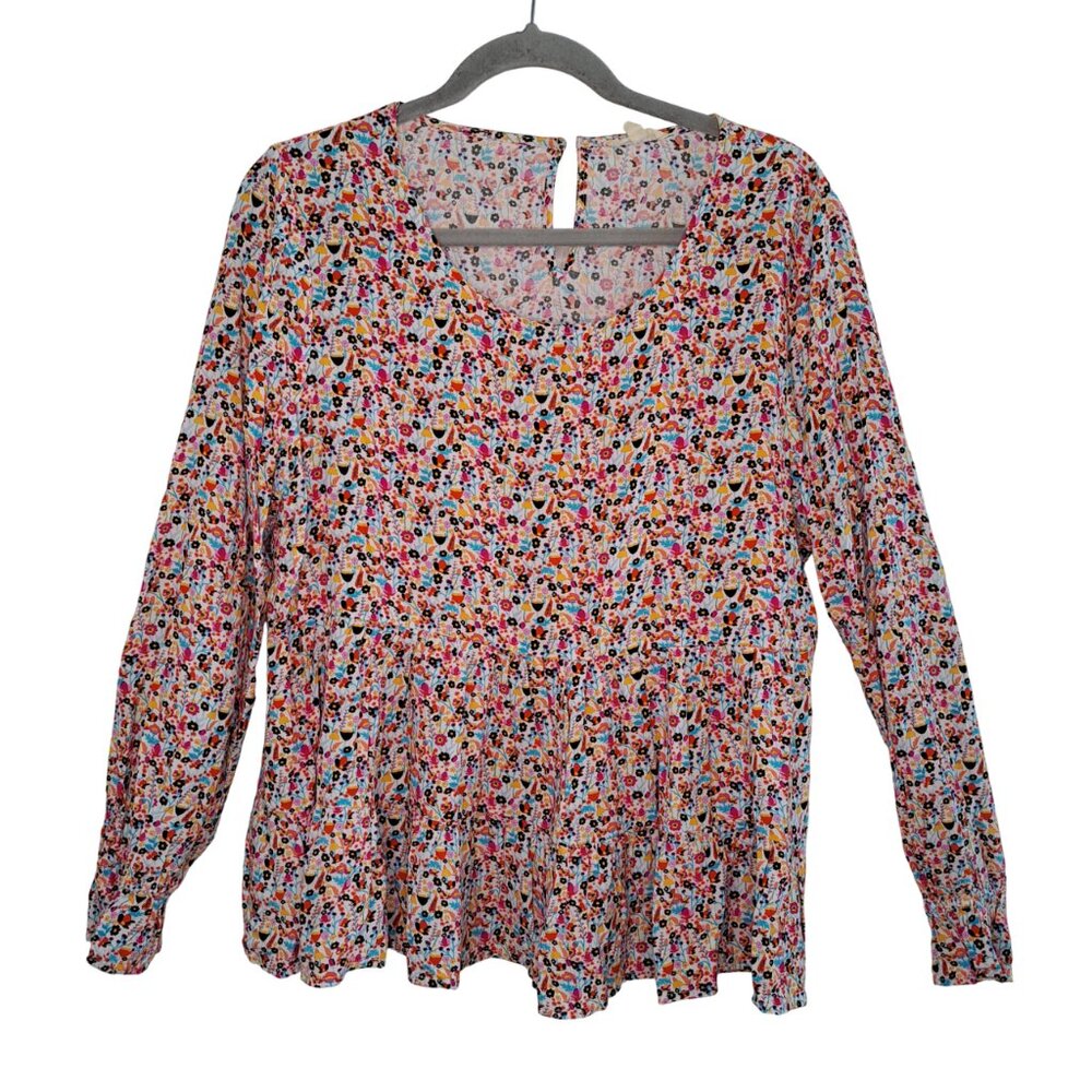 Jane and Delancey Multicolored Floral Long Sleeved Keyhole Blouse Size XL